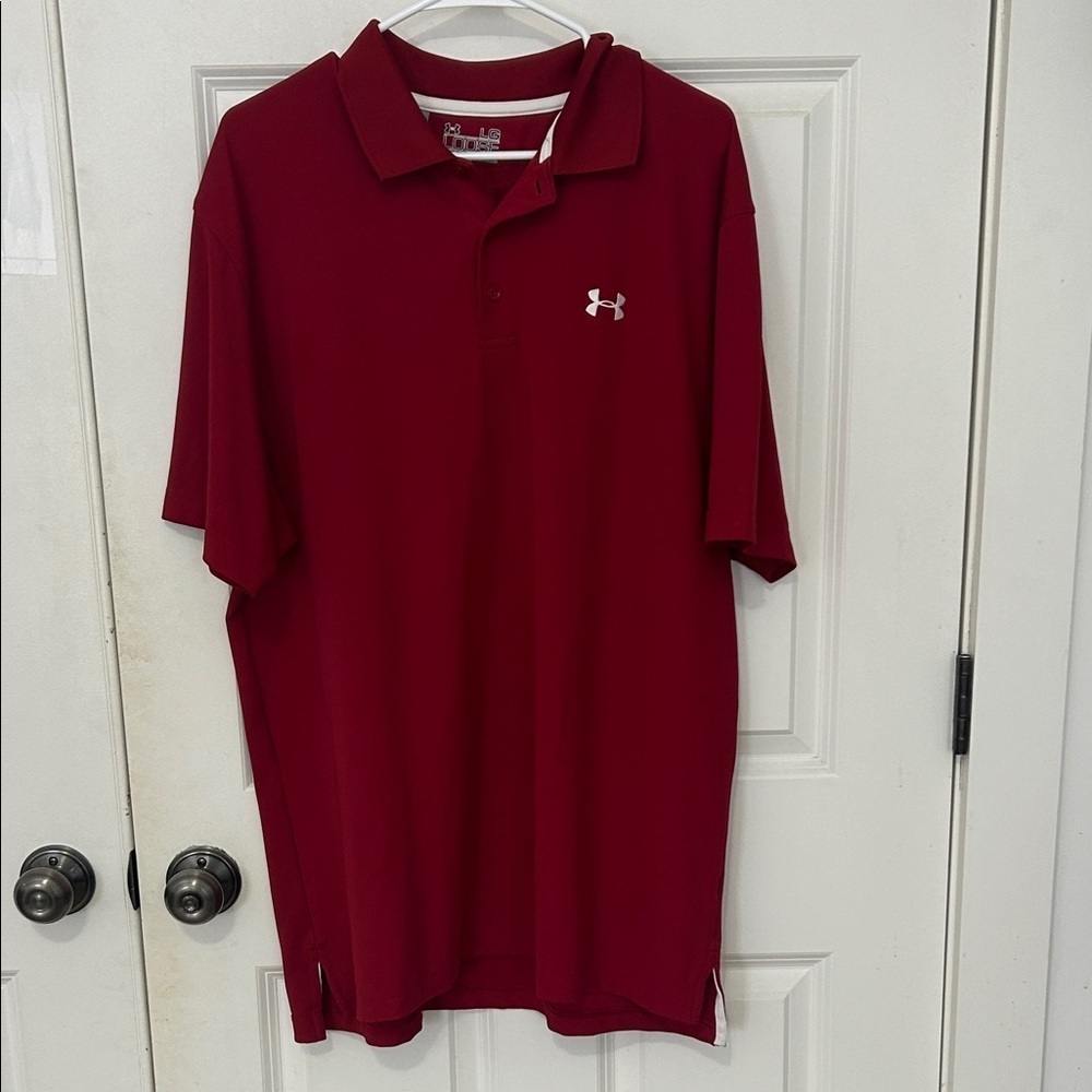 Under Armour Men's Deep Red loose heat gear Polo Shirt size large